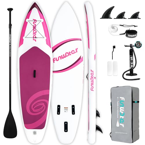 FunWater SUP Inflatable Stand Up Paddle Board 10'x31''x6'' Ultra-Light Inflatable Paddleboard with ISUP Accessories,Fins,Adjustable Paddle, Pump,Leash,Backpack