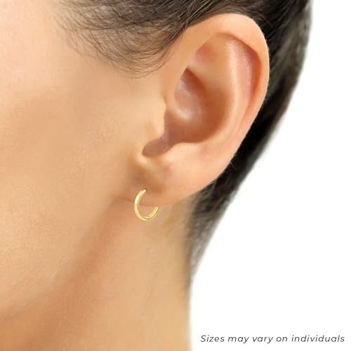 Image of 14K Yellow Gold Huggie Hoop Earrings, Shiny and Small, Round and Oval