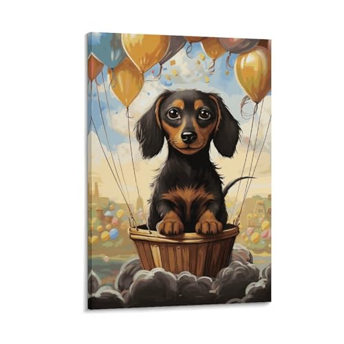Toile murale teckel montgolfière grand format pour habiller un mur vide