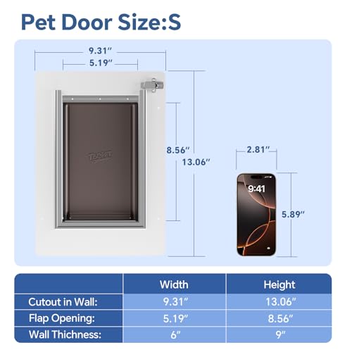 Pet Door for Wall - Steel Frame, Telescoping Tunnel & Double Silicone Flaps Dog Door, Cat Doors with Secure Lock (Cat Up to 10 lbs) - Small - Thumbnail 5