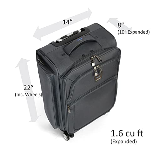 Travolution Garment Rack Carry-on with Spinner Wheels, Expandable Softside Travel Luggage, Rolling Upright Luggage, Medium 22-Inch, Gray
