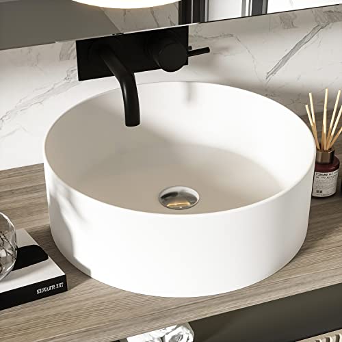 Cpingao 17.7 Inch Round Bathroom Vessel Sink, Above Counter Circle Matte Stone Countertop Modern Sink Art Basin For Lavatory Vanity Cabinet #TOP1