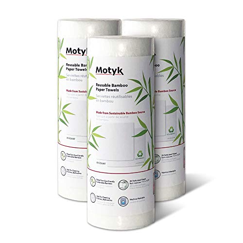 MOTYK Bamboo Towels - Heavy Duty Eco Friendly Machine Washable Reusable Bamboo Towels - One roll Replaces 6 Months of Towels! (3 PACK)
