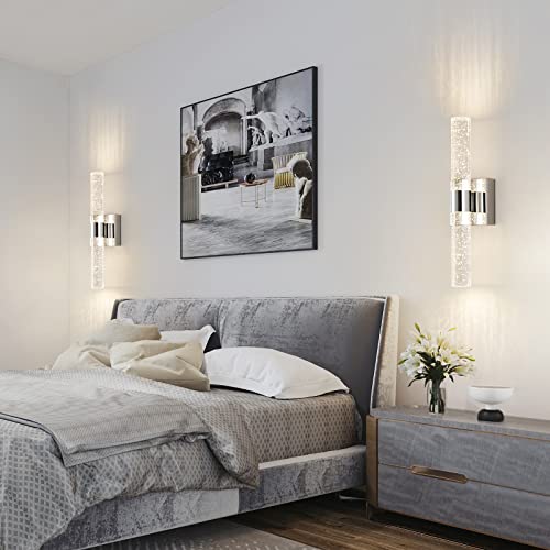 Dexulesa Bathroom Vanity Sconces Wall Lighting Led Wall Lamp Modern Indoor Wall Lantern Silver 3000K Clear Crystal Bubble Shade For Living Room Bedroom Hallway #TOP5