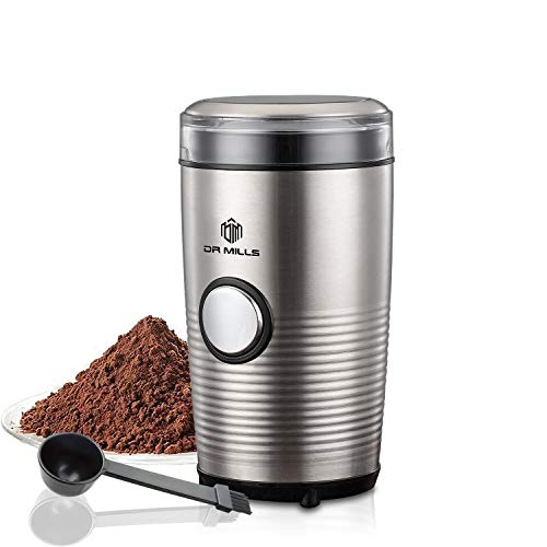 DR MILLS DM-7427 electric blade coffee grinder, also for spice,herbs,nuts,grains,SUS304 stainless steel housing and cup,HD motor power,fine ground coffee