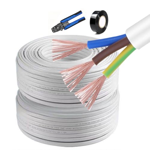 Cable de cobre puro RVV de alta flexibilidad con aislamiento PVC blanco de 3 hilos 17AWG