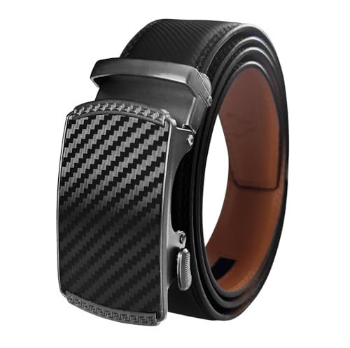 Ya en mundofriki.es: GOODSALEOK BLISSION Cinturon Sin Agujeros Hombre CinturóN De Cuero Con Trinquete AutomáTico Para Traje De Negocios Motivo De Fibra De Carbono（Silver）-115cm