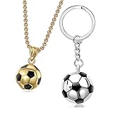 EACHAR Men's Stainless Steel Soccer Pendant Necklace 3D Soccer Football Hip Hop Jewelry Set Charm Ne