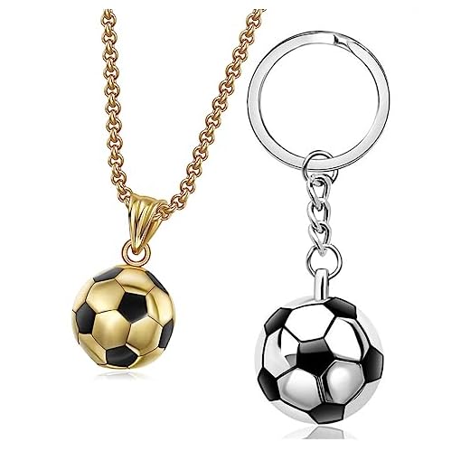 EACHAR Men's Stainless Steel Soccer Pendant Necklace 3D Soccer Football Hip Hop Jewelry Set Charm Necklace With Keychain Soccer Fan Gift for Boys Mens Girls Womens（NL000001-3） (Gold soccer)