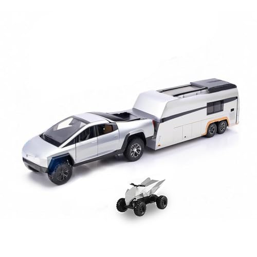 RCOOS Toy Car Alloy Truck Set with Trailer and Motorcycle Cyberpickup with Sound and Light Effect Pull Back Vehicle RV Toy Model Ideal Gift for Kids Boys Girls Adult Age for 3+
