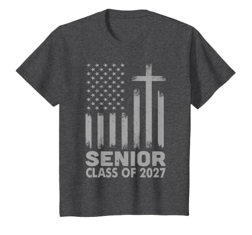 Senior Class of 2027 USA Flag Christian Graduation 2027 T-Shirt, Youth, Dark Heather Grey, Large