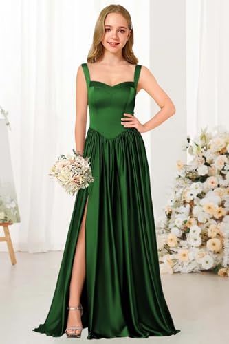 Square Neck Junior Bridesmaid Dress Spaghetti Straps Flower Girl Dresses with Pleated Satin A Line Formal Gown3