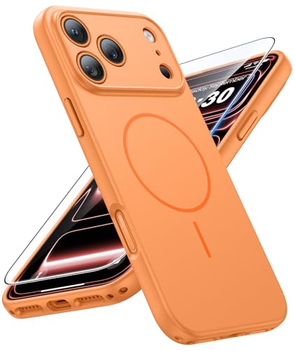 FNTCASE for iPhone 17 Pro�P�[�X:[Magsafe�Ή�]�\���b�h�}�b�g17 Pro�P�[�X�I�����W[�X�N���[���v���e�N�^�[][�t���J�����ی�]�~���^���[�O���[�h�̑ϏՌ��ی�d�b�J�o�[�A6.3�C���`