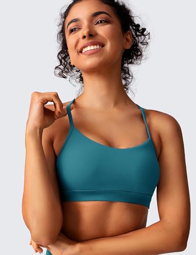 Image of BAYDI Clouduxi Y Back Sports Bra for Women-Low Impact Padded Spaghetti Strap Yoga Bras Workout Gym Crop Tank Lake Blue