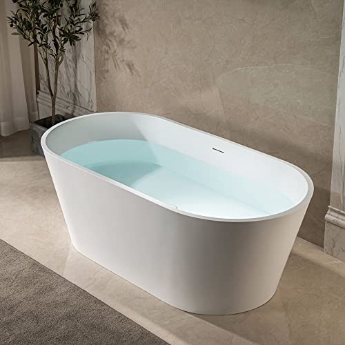 WOODBRIDGE 67" L x 29-7/8" W Luxury Contemporary Solid Surface Stone Resin Freestanding Bathtub in Matte White
