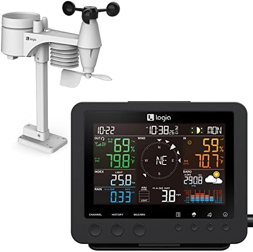 Logia 7-in-1 Weather Station Indoor/Outdoor Weather Monitoring System, Temperature Humidity Wind Speed/Direction Rain UV & More, Wireless Color Console w/Forecast Data, Alarm, Alerts