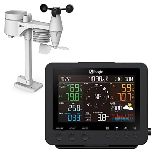 Logia 7-in-1 Weather Station Indoor/Outdoor Weather Monitoring System, Temperature Humidity Wind Speed/Direction Rain UV & More, Wireless Color Console w/Forecast Data, Alarm, Alerts