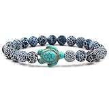 YooAi Turquoise Bracelet Tortue Bracelet Nature Pierre Yoga Perles Bracelets Corde Élastique Ajuster Bracelets Bleu