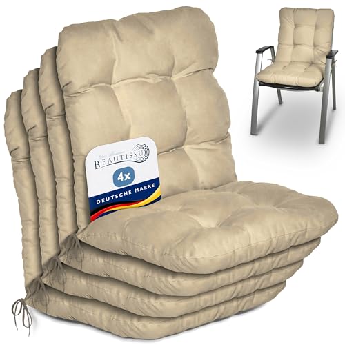 Beautissu 4er Set Niedriglehner Auflagen Set Flair NL Stuhlauflage 100x50x8cm Sitzkissen Niederlehner Gartenstühle Sitzauflagen Stuhlkissen Natur