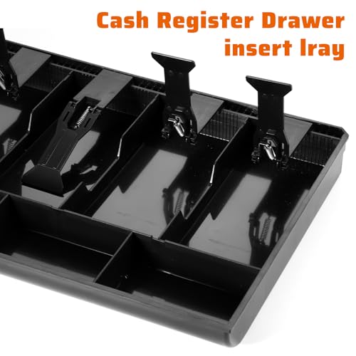 Kifmurase 2PCS Cash Register Drawer, 15.9x9.6x2.8 Inch Cash Register Insert Tray with Metal Clip, 5 Bill / 3 Coin Currency Till Replacement Cashes Tray, Money Drawer Organizer Storage Box