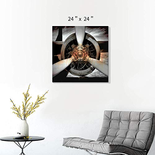 Airplane Propeller Canvas Wall Art: Plane Engine Artwork Vintage Aircraft Painting Print Pictures For Office (24'' X 24'' X 1 Panel) #TOP1