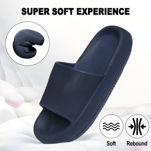 Geweo Cloud Slippers For Women Men Pillow Slippers Thicken Sole Cloud Cushion Slides Super Comfy Soft Foam Slides Non Slip Bath Shower Shoes Sandals Navy Blue Slides Unisex 9.5-10.5Women/8.5-9.5Men #TOP4