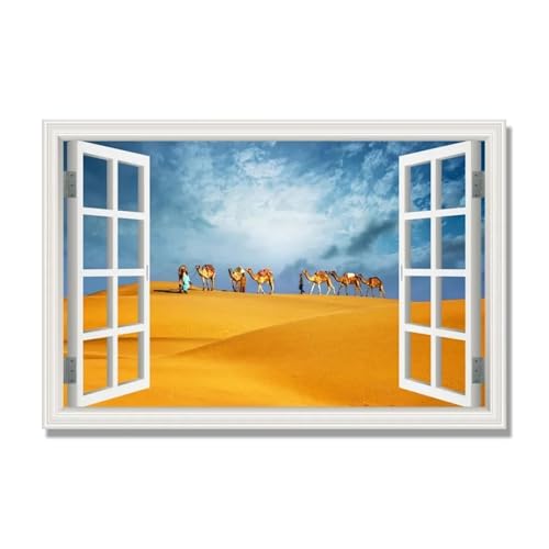 Tableau Décoration Murale Salon effet fenêtre 3D paysage désert