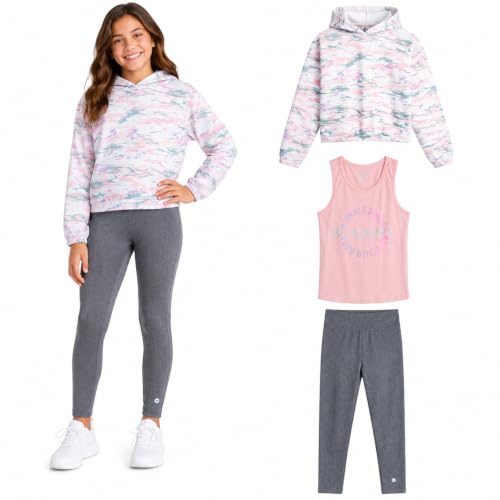 Image of RBX Girls Pants Set - 3 Piece Active Fleece Tank Top Pullover Girls Hoodies and Kids Leggings Athletic Set (7-14)