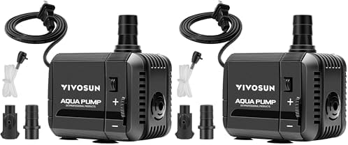210GPH Submersible Pump(800L/H, 8W), Ultra Quiet Water Pump with 3.3ft High Lift, with 5ft Power Cord, 2 Nozzles for Fish Tank, Pond, Aquarium, Statuary, Hydroponics Black (Pack of 2)