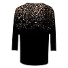 Women's Shiny Printed Crew Neck T Shirt Comfortable Casual Top 3/4 Sleeve, black, XXL #3