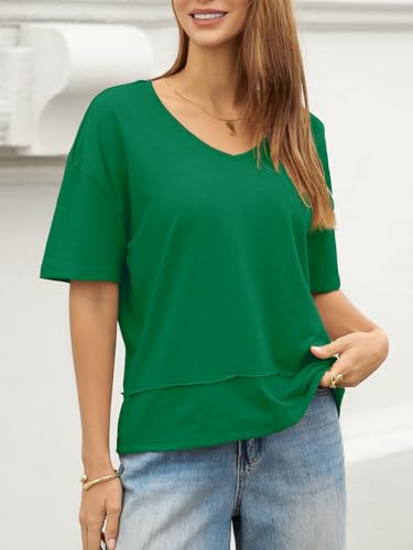 Image of UNCLECAT Womens V Neck T Shirts Summer Trendy Loose Fit Casual Tops Tees