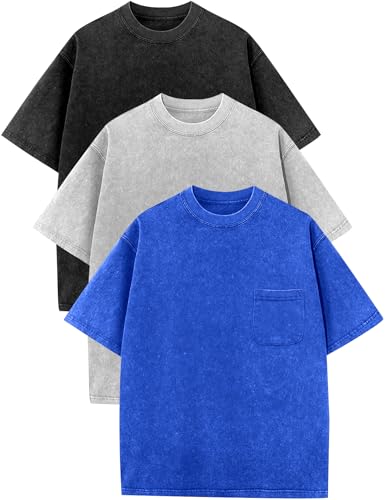 Image of COZYPOIN Unisex Kids Vintage Acid Wash Cotton Tees Crew Neck 3-16Y