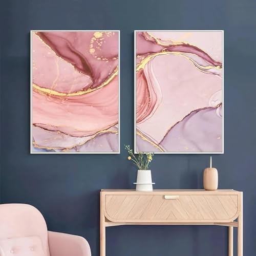 Impressions abstraites rose doré sur toile triptyque moderne 60x80cm