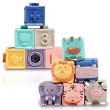 Baby Blocks, Soft Stacking Building Blocks Baby Toy 6 to 12 Months Toddlers Boys & Girls, Safe Teething Chewing Toys for 9-18 Month, Squeeze Sensory Toys, Infant Bath Toy for Toddlers for 1 2 Year Old