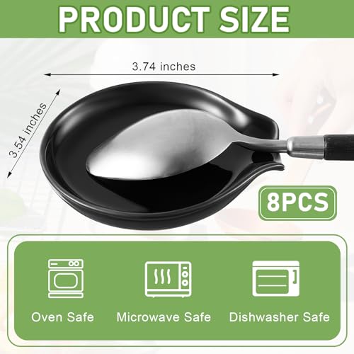 Image of Irenare 8 Pcs Ceramic Spoon Rest for Stove Top, 3.74 Inch Porcelain Spoon Holder, Coffee Utensil Rest Heat Resistant Dishwasher Safe for Home Kitchen Accessories Gift(Black)