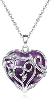 JSDDE Healing Crystal Necklace Silver Wrapped Heart Crystals Gemstone Pendant Necklaces Quartz Stone for Women Gift