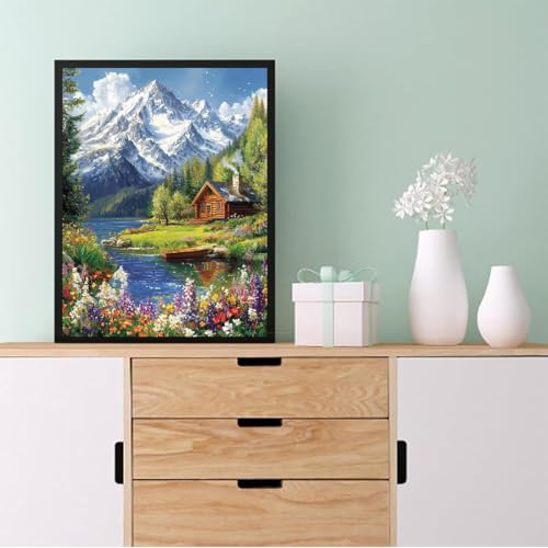 Image of Eiazuiks Stamping Cross Stitch Kit, Snow Mountain Counting Cross Stitch Kit for Adult Beginners, Full Line DIY Stitching Kit for Home Decor Cross Stitch Patterns 12x16 inches