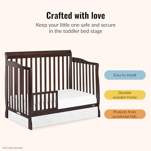 Image of Dream On Me Convertible Crib Toddler Guard Rail in Espresso, Converts Cribs to Toddler Beds, Solid Wood Construction