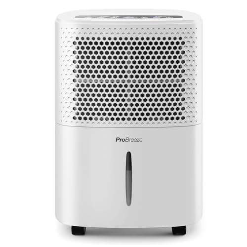 Pro Breeze Luftentfeuchter 12L in 24h Entfeuchtungsleistung - Raumgröße ca. 120m³ (~20 m²) - mit 3 Betriebsarten, Digitalanzeige, Ablaufschlauch, Timer - Gegen Feuchtigkeit, Schimmel