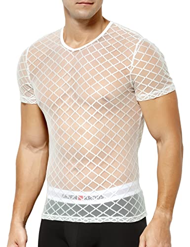 Arjen Kroos Men's Sexy See Through T Shirt Mesh Fishnet Undershirts Transparent Shirt