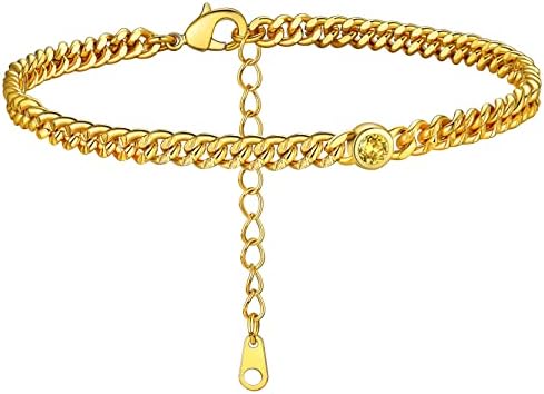 GoldChic Gold Round Heart Ankle Bracelet with Birthstone For Women, 12 Months Sparkling Crystal Anklet Anniversary Jewelry for Her, Birthday Chains for Mother Daughter