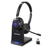 Wireless Headset with Mic for Work-Bluetooth Over Ear Headphones with Microphone,Noise Cancelling with Mute & USB Dongle for Computer/Phones/Remote Work/Call Center,Lightweight All Day Comfort