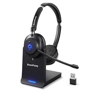 Wireless Headset with Mic for Work-Bluetooth Over Ear Headphones with Microphone,Noise Cancelling with Mute & USB Dongle for Computer/Phones/Remote Work/Call Center,Lightweight All Day Comfort