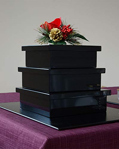 Amazon｜【取り寄せ商品】正角切溜三入子 黒【漆器 漆塗り お重 重箱 3