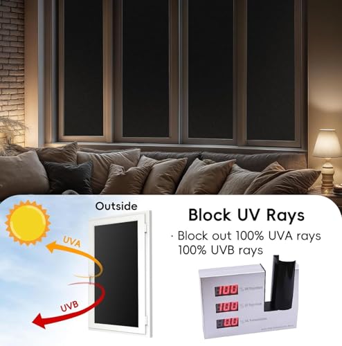 Image of CREONPrivacy Blackout Window Film, No-Glue Static Cling Black Films for Window Glass Tint Heat Control Anti UV Protective Cover Over 90% Shading for Home (20 x 240 Inch, Black Out Film)