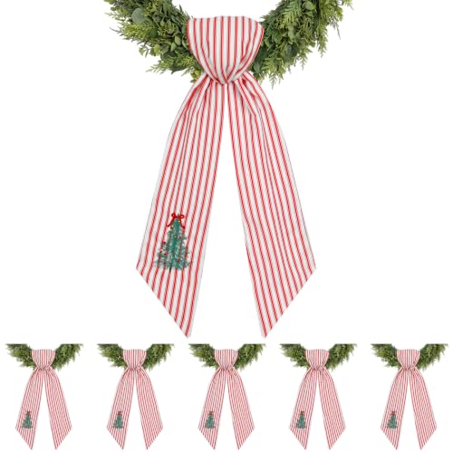Xunyee 6 Pcs Christmas Wreath Sash with Embroidered Christmas Tree