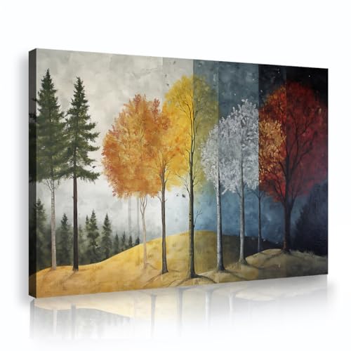 Seasonal Trees Wall Art Canvas Print Abstract Forest Landscape Painting