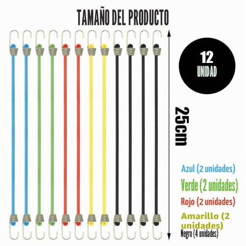 Miniatura 6 de Funalix 12 Piezas Pulpos Elásticos Con Gancho, Gomas Elásticas Con Ganchos De Metal Para Equipaje, Bicicleta, Coche Y Camping Multicolor 25,4 Cm