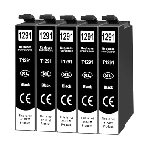 Yowell 5X T1291 Black Printer Cartridges Compatible with Epson T1291 T1295 Black for Stylus SX435W SX235W SX525WD Stylus Office BX535WD BX525WD BX305FW