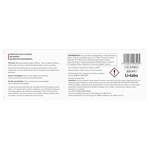 Miniatura 3 de Fluocaril Bi-Fluoré 250 Mg Pasta Dentrífica Anticaries Sabor Menta Previene La Caries Dental, Protege El Esmalte, Eficacia Clínicamente Probada Pack De 2x125 Ml